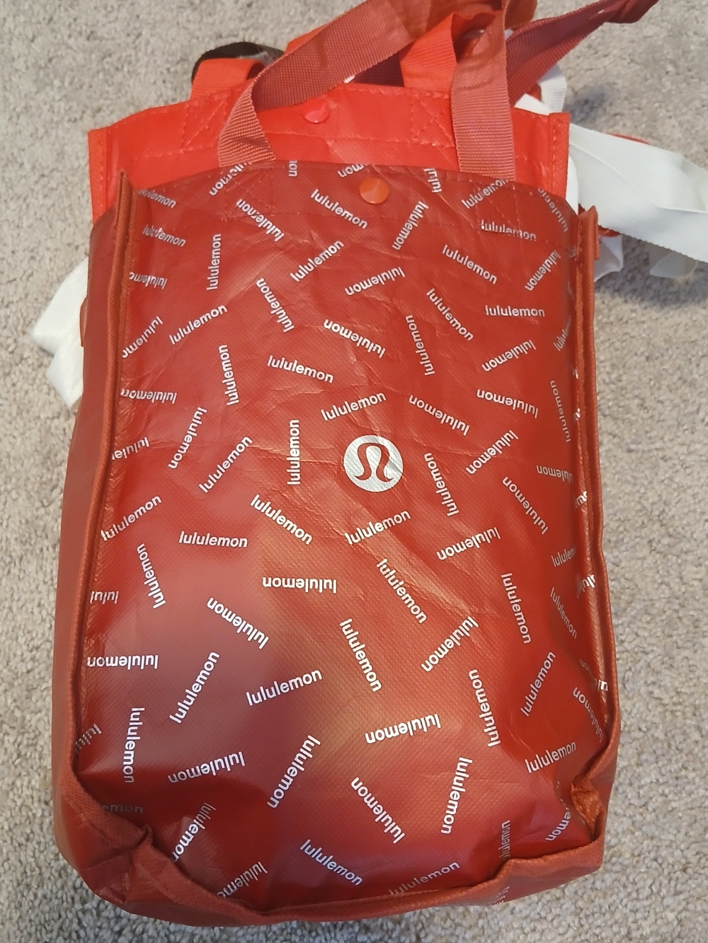 Bundle Of 12 lululemon Reusable Shopping Bags Red Logo Repeat-Print Totes